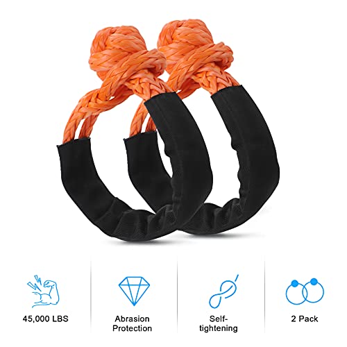 Synthetic Soft Shackle Rope: 1 2 X 22  45000lbs Breaking Strength with Protective Sleeve for Boating ATV Truck Jeep Recovery Climbing Towing(Orange 2 Pack)