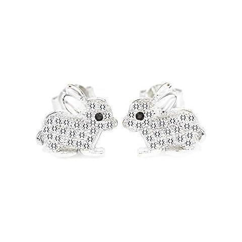 MixiuEuro Elegant Simple Classic Girls Bunny Stud Earrings 925 Sterling Silver Cubic Zirconia Bunny Rabbit Heart Love Stud Earrings Jewellery Gift For Girls Child Cover