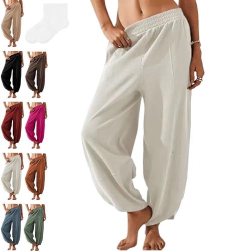 Womens Baggy Wide Leg Pants Casual Elastic Waisted Palazzo Harem with Pockets Sweatpants Women's Loose Wide-Leg Bottom