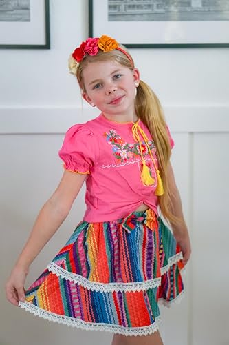Image of HIHA Toddler Little Girls Mexican Embroidered Skirts Outfit