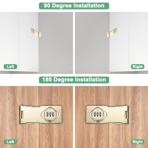 Image of M METERXITY 2-Pack Keyless Combination Lock, 4.3 inch Zinc Alloy Mechanical Password Twist Knob Hasp Locks Latch, 90 /180 Degree Barn Door Lock for Cabinet /Closet /Garage /Drawers /Garden [Gold]