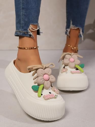 DREAM LAKE Women's Platform Slide Sandals with Bow and Flower Charms, Cavernous Upper3