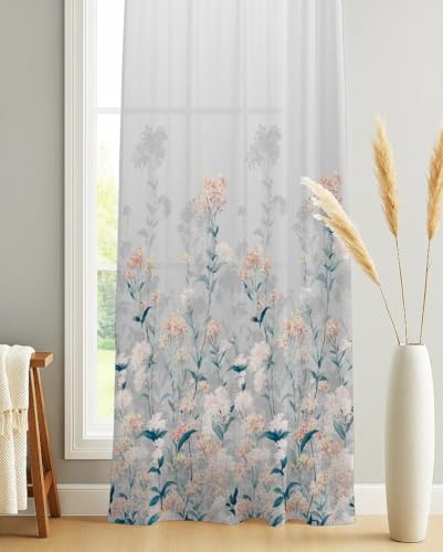 Image of Casableu Tropical Sheer Curtains 9 Feet Long Set of 2 for Long Door, Digital Printed Curtains with Eyelets,Semi Sheer Curtains for Living Room, Tieback Included (Pink 9 feet)