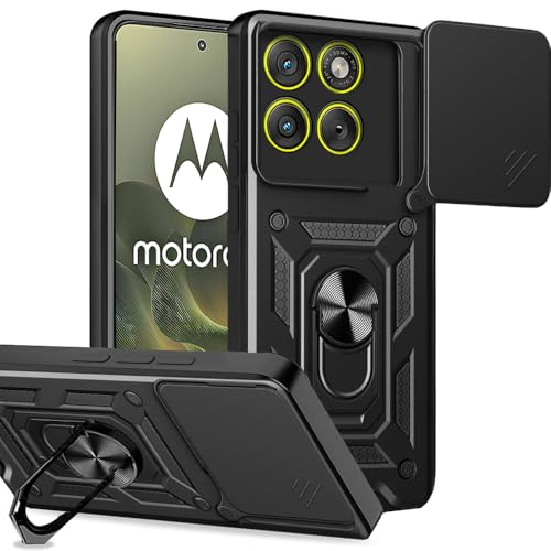 Image of AESTMO Tough Armor Moto Edge 70 5G Bumper Back Case Cover | Ring Holder & Sliding Camera Shield Cover | 360 Degree Protection Back Case Cover for Moto Edge 70 5G (Black)