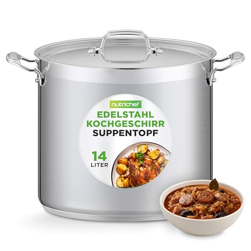 Produktbild NutriChef Edelstahl Kochtopf 15,1L Induktion – Profi Suppentopf für Gastronomie und Meal Prep
