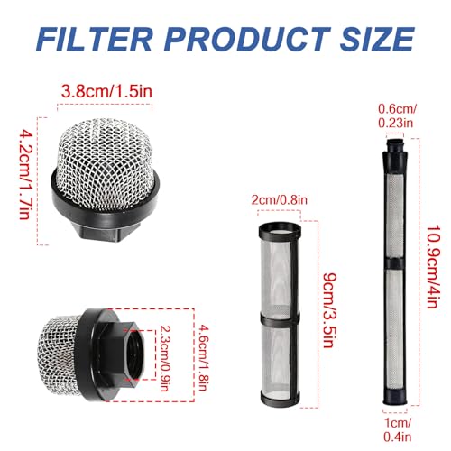 Image of Airless Spray Filter Screen Set, 246385 246384 287032 Replacement for Paint Sprayer Parts 390 395 490 495 595 3400,3 Kinds of Straw Filter Spray,Pump Inner Core Filter and Gun Filter