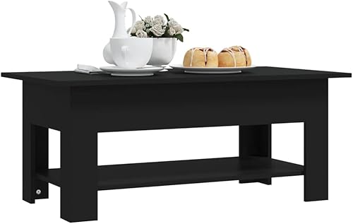 Miniatura 6 de Mesa de centro negra de 40.2 x 21.7 x 16.5 pulgadas, moderna de madera de ingeniería para sala de estar, comedor, mesa central para mesas de centro