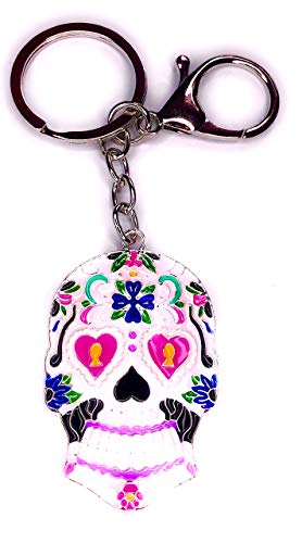 FizzyButton Gifts Sugar Skull Keyring Key Ring with Enamel Charm and Lobster Clasp for Day of the Dead, Dia Dos Muertos