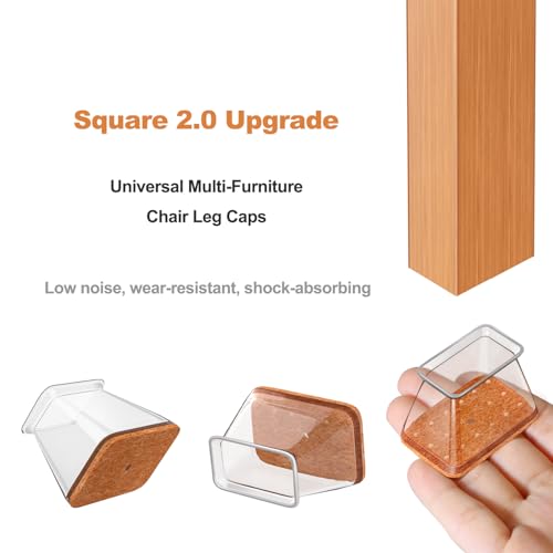 Image of Chair Leg Floor Protectors Rectangle, Silicone Chair Leg Protectors for Hardwood Floors, Chair Leg Caps Covers Protect Wooden Floors from Scratching 20 Pcs Large (Fit L:1-1 /2 inch ~ 2 inch,W:3 /4 inch to 1 inch)