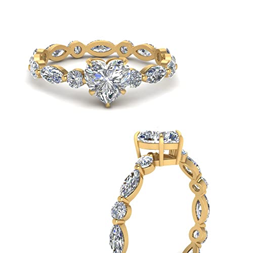Image of 55Carat Choose Your Gemstone Marquise and Round Eternity Ring Yellow Gold Plated Heart Shape Side Stone Engagement Rings Lightweight Office Wear Everyday Gift Jewelry US Size 4 to 12