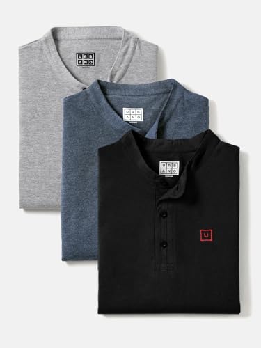 Image of Urbano Fashion Men's Multicolor Solid Mandarin Collar Slim Fit Cotton T-Shirt Pack of 3