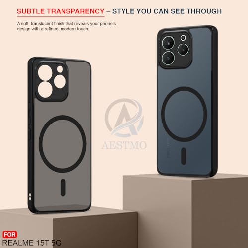 Image of AESTMO Realme 15T 5G Back Cover | 360 Protection | Matte Frosted Hard Back Translucent | Compatible with MagSafe Accessories (MagSafe Matte Hard Black Bumber)