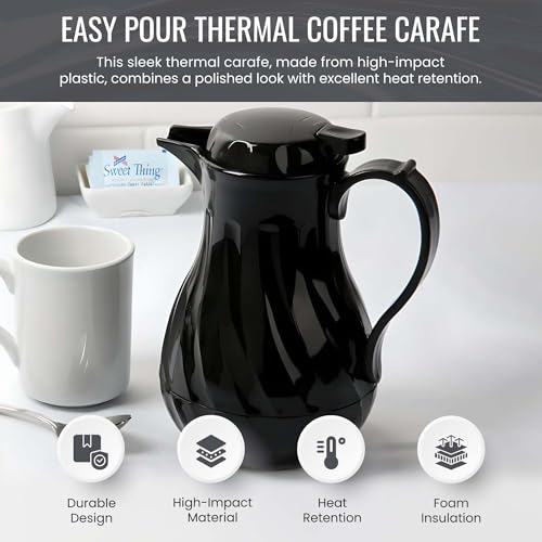 OCS Parts Set of 3 Easy Pour Thermal Coffee Carafes | 10-Inch Insulated Hot and Cold Beverage Pitcher Server for Coffee, Tea, Hot Chocolate and Water | 42-Ounce | Black