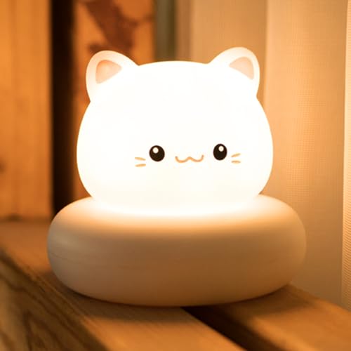 Annmore Veilleuse Bébé Chat Rechargeable Lampe de Nuit Decoration Chambre Enfant Fille Cadeau Nouveau-né Garçon