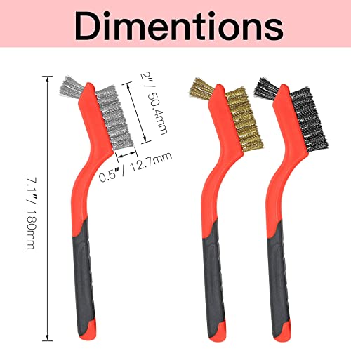 Image of Stainless Steel Mini Brushes, Red Metal Wire Brush Set Nylon /Brass /Stainless Steel Bristles Brush for Rust Removal (7 Inch Long, 6 Pcs)