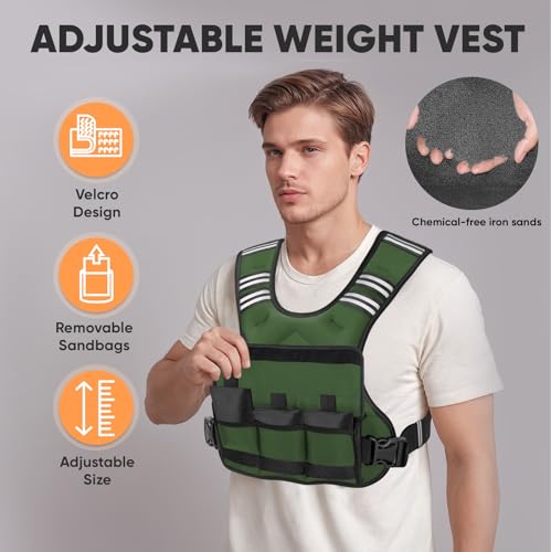 Image of APEXUP Adjustable Weighted Vest, 4-10lb /12-18lb /20-32lb Vest with 6 Ironsand Weights and Large Pocket, Weight Vest for Men Women Strength Training, Running, Walking