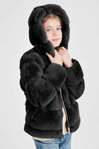 Image of Giolshon Girls Faux Fur Fleece Jacket Sherpa Fuzzy Hoodie Winter Coat with Full Zip Fluffy Outerwear 2169