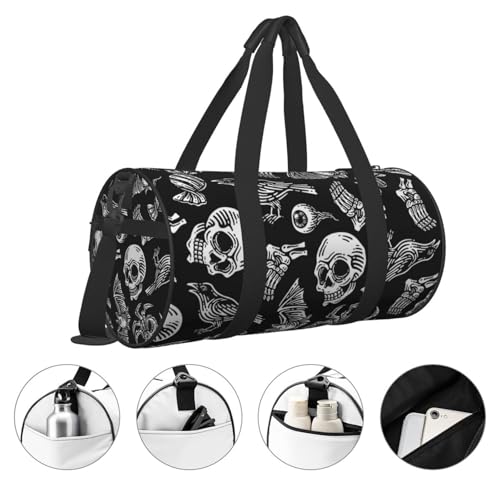 Large Duffle Bag for Travel - Skull Bird Bat Spider Gym Bag for Women Men, Foldable Travel Bags for Women Men with Zippered Multiple Pockets4