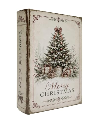 XIAOAIKA Merry Christmas Tree Faux Book Box, Vintage Decorative Storage