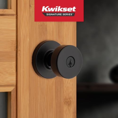 Image of Kwikset Pismo Door Knob with Lock, Key and SmartKey, Matte Black 4-Pack