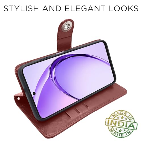Image of Pikkme Flip Cover Leather Finish | Inside TPU with Card Pockets | Wallet Stand and Shock Proof | Complete Protection Button Flip Case for Oppo A3x 5G / A3x 4G / A3 5G (Brown)