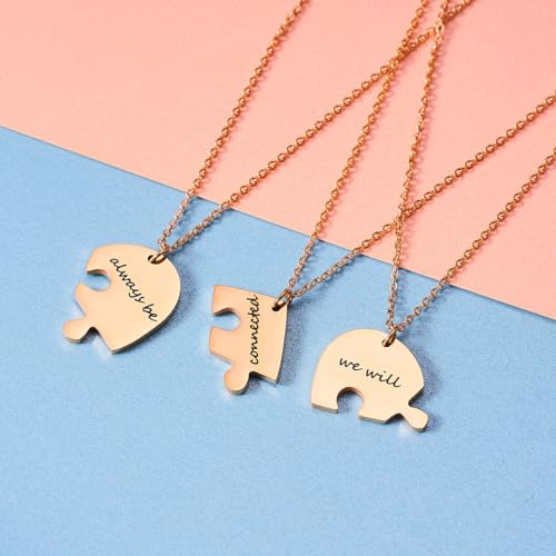 Ankiyabe 3 Sisters Heart Puzzle Piece Necklace We Will Always Connected Necklace Set 3 Best Friends Gift Bestie BFF Gift (We Will Always Connected-Rose Gold)4