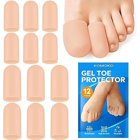 Komoko Silicone Toe Protectors (12 Pack), Gel Toe Caps, Big Toe Protectors Cushions and Protects to Provide Relief from Missing or Ingrown Toenails, Corns, Blisters, Hammer Toes (6 Large, 6 Small) Cover
