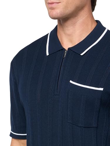 KARL LAGERFELD Men's 1/4 Zip Ribbed Fitted Collared Sweater3