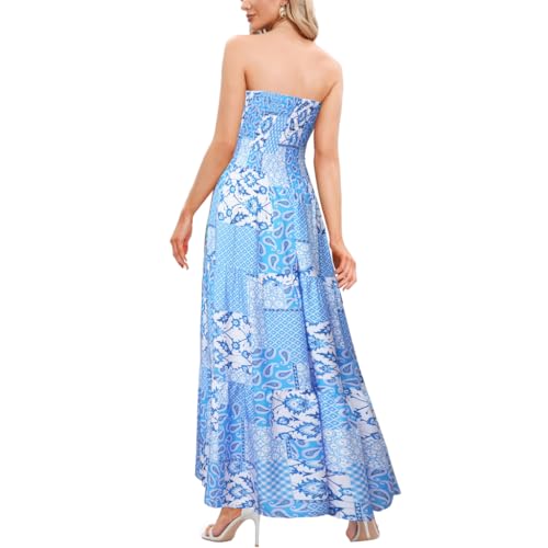 Image of Women's Summer Strapless Tube Top Maxi Dresses Off Shoulder Boho Beach Long Dress