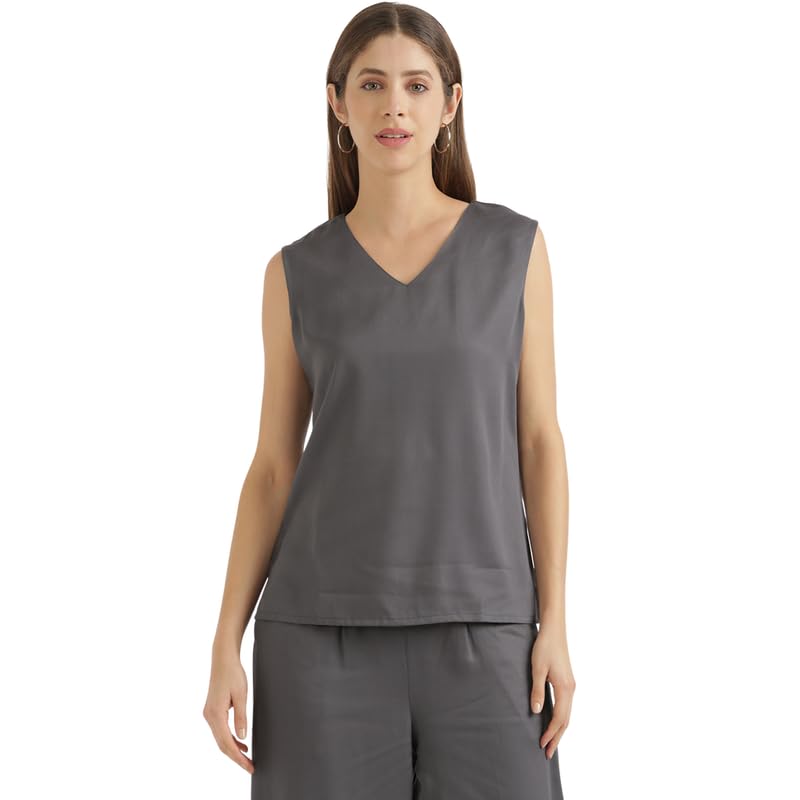 Image of SAADAA V-Neck Tops for Women| Viscose Fabric | Sleeveless Design | Relaxed Fit for Everyday Comfort | Office & Casual Wear