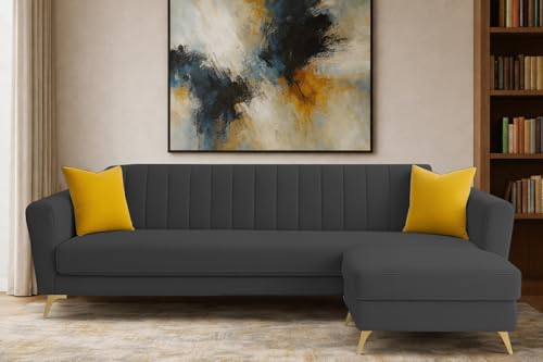 Image of Casaliving Murdock 4 Seater Convertible Sofa Set for Living Room, 3 Seater & Ottoman Modular Sectional Couch for Small Space (Black Colour) Fabric
