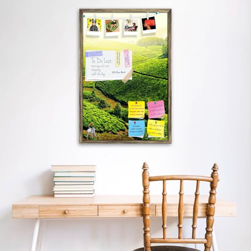 Image of ArtzFolio Tea Plantations, Munnar, Kerala | Bulletin Board Notice Pin Board | Vision Soft Board Combo with Thumb Push Pins & Sticky Notes | Antique Golden Frame | 24 x 36 inch (61 x 91 cms)