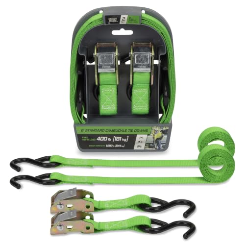 SmartStraps 6 ft Cambuckle Tie Down Straps, 2 Pack, 1,200 lb, Green…