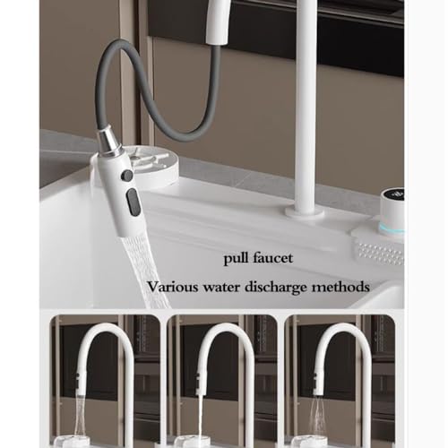 Évier de cuisine à une cuve blanc inox avec cascade 68x45 - 5