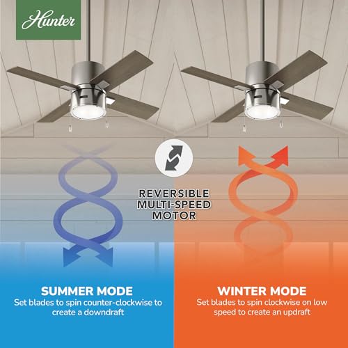 Image of Hunter 42 inch Indoor Ceiling Fan with LED Light - Ceiling Fan with Pull Chain, For Bedroom, Living Room, or Kitchen, Standard Mount, No Remote, 4 Blades - Beck 53432, Brushed Nickel