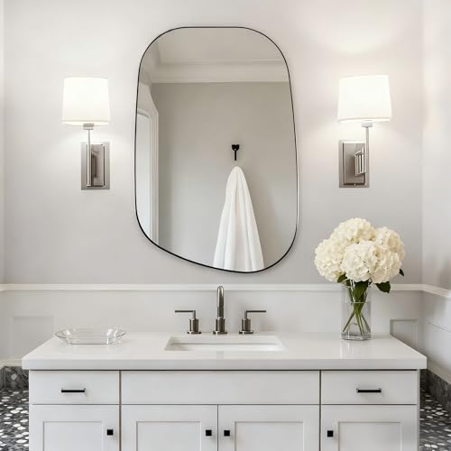 ANDY STAR Brushed Nickel Mirror, 22"x30" Silver Asymmetrical Wall Mirror for Bathroom, Unique Irregular Design with SUS304 Stainless Steel Metal Frame, Ideal for Bathroom, Bedroom, Entryway by ANDY STAR - Used condition - US$55.27