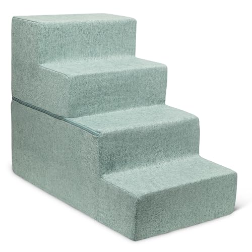 Image of Best Pet Supplies Dog Stairs & Steps - Foam Steps for Small Dogs & Cats, Non-Slip Indoor Balanced Pet Step Support, Dog Ramp, No Assembly, Pale Teal, Foldable 4-Step (22-inch Height)