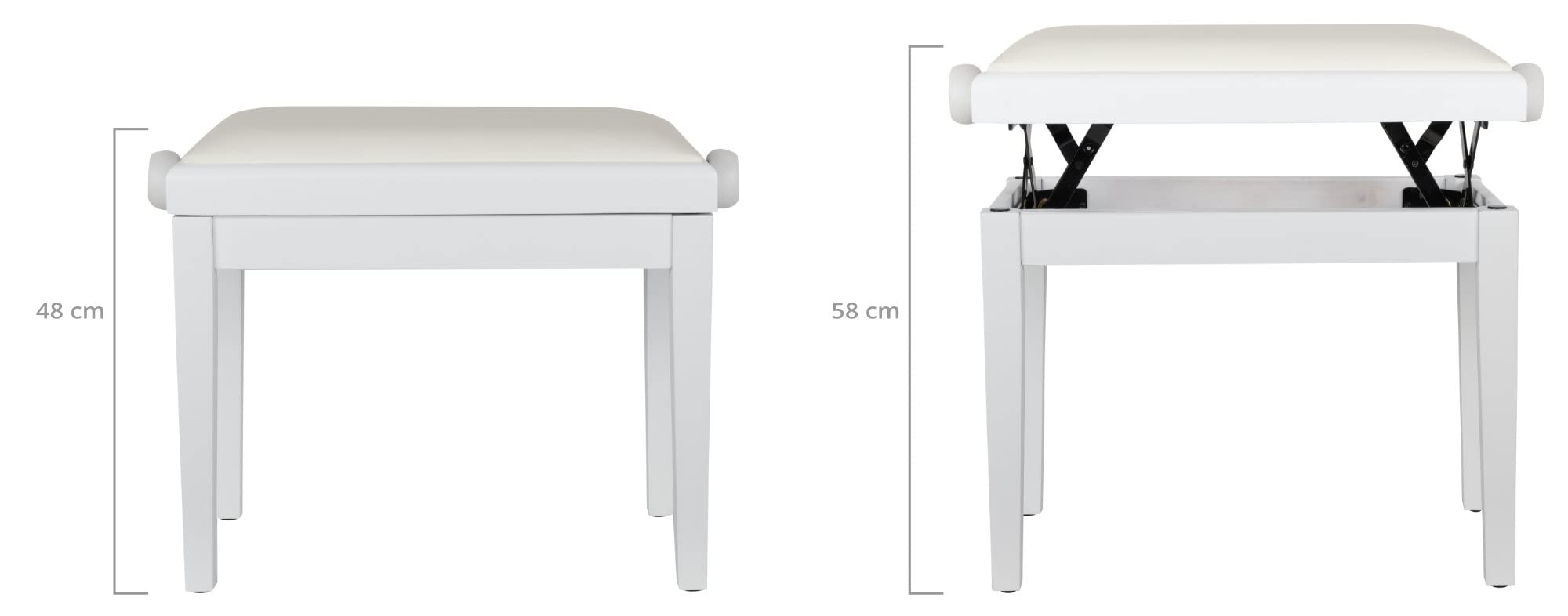 Classic Cantabile Pianobank Modell A - Polster aus Kunstleder - Höhenverstellbar von 48 bis 58 cm - 2-fache Kreuz-Mechanik - Massive Holzkonstruktion (Weiß, Weiß, matt)