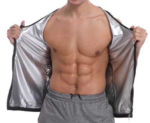 Sauna Suit Vest for Men,Premium Zipper Sauna Sweat Waist Trainer Body Shaper Heat Trapping Shirt Vest Tank Top