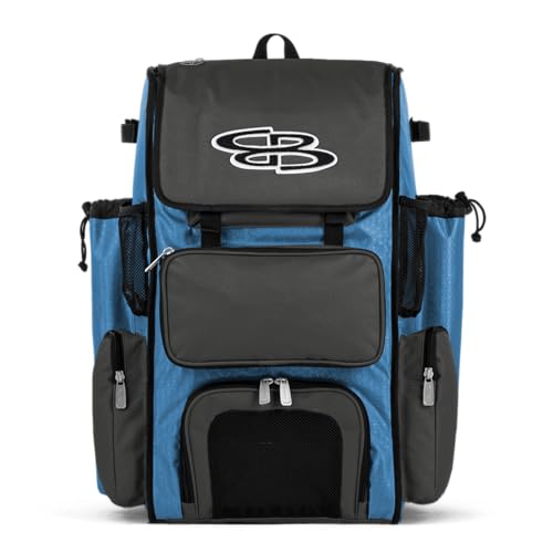 Boombah Superpack Bat Pack - Backpack Version (no wheels) - Holds up to 4 Bats - BPSPC23 Columbia/Charcoal - For Baseball or Softball