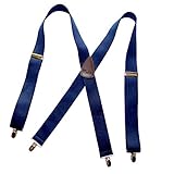 1 1/2' Wide Classic Series Holdups Suspenders for Men in X-back style w/USA Patented No-slip® Silver Clips (Blue XS)
