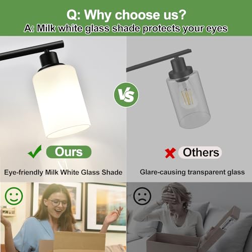 4-Light Bathroom Light Fixtures, Black Modern Vanity Lights with Milky White Frosted Glass Shades, Bathroom Wall Lamp for Mirror Kitchen Living Room