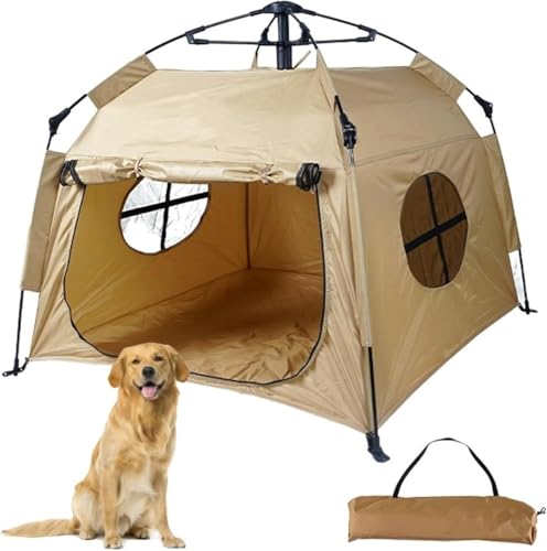 Hubiuyoペットテント 犬用ワンタッチ キャンプ用 大型 犬 折りたたみ 簡易 防水性 通気性 日焼け止め ポータブル ポップアップ 犬猫小屋 室内屋外 アウトドア 登山 防災用 (カーキ)