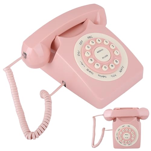 Dioche RetVintage Téléphone – Téléphone Filaire de qualité d'appel Haute Définition pour Le Bureau à Domicile – Design Rose Rétro – Matériau ABS Durable – Clavier Numérique Convivial