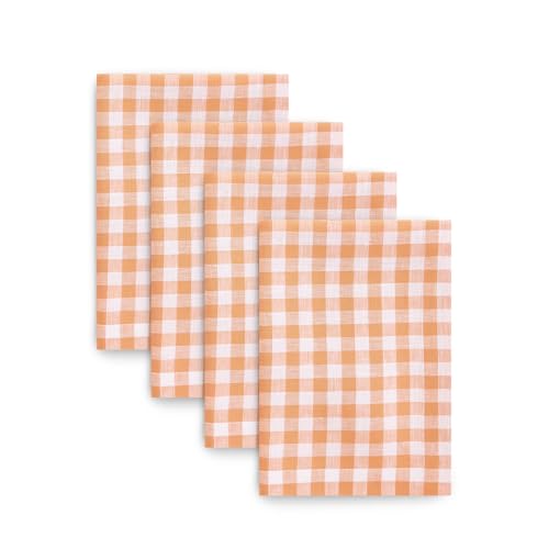 Solino Home 100% Linen Napkins Apricot, Gingham Check 20 x 20 in, Set of 4