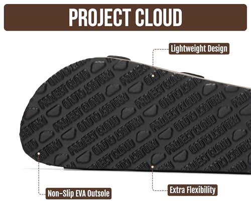 Image of Project Cloud 100% Genuine Leather Flat Sandals For Women 2026 Cork Footbed Womens Sandals with Memory Foam and arch support Vacation Essentials Slides for Women Footwear (Venita)