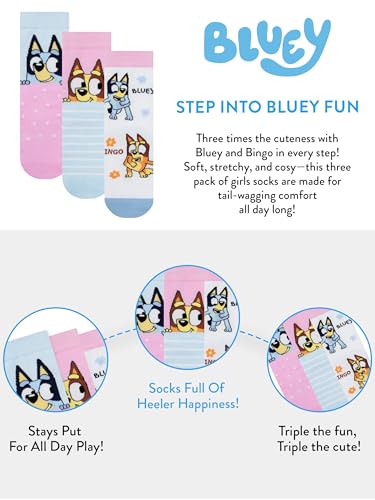 Bluey Socks 3 Pack, Multipack Girls Socks, Bingo Pack Of 3 Sock Set, Official Merchandise3