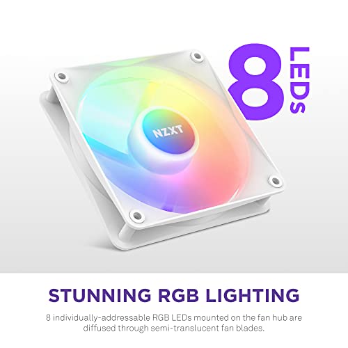 NZXT F120 RGB Core - 120mm Hub-Mounted RGB Fan - 8 Individually-Addressable LEDs - Semi-Translucent Blades - High Static Pressure & Airflow - Quiet Operation PWM Control - CAM Software - White by NZXT - Image 2