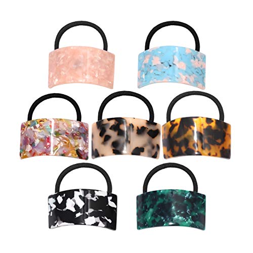 Hair Ties For Women Acrylic Ponytail Holder Tortoise Leopard Shell Pony Tail Hair Cuff Band Elastic Rubber Hair Accessories For Women's Thick Hair Or Thin Hair 7 Packs #TOP14