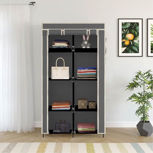 Image of GTC 4+4 Layer Collapsible Wardrobe for Clothes with Side Pocket 7800-2 (84CM x 42.5CM x 166CM, Grey) Storage Unit